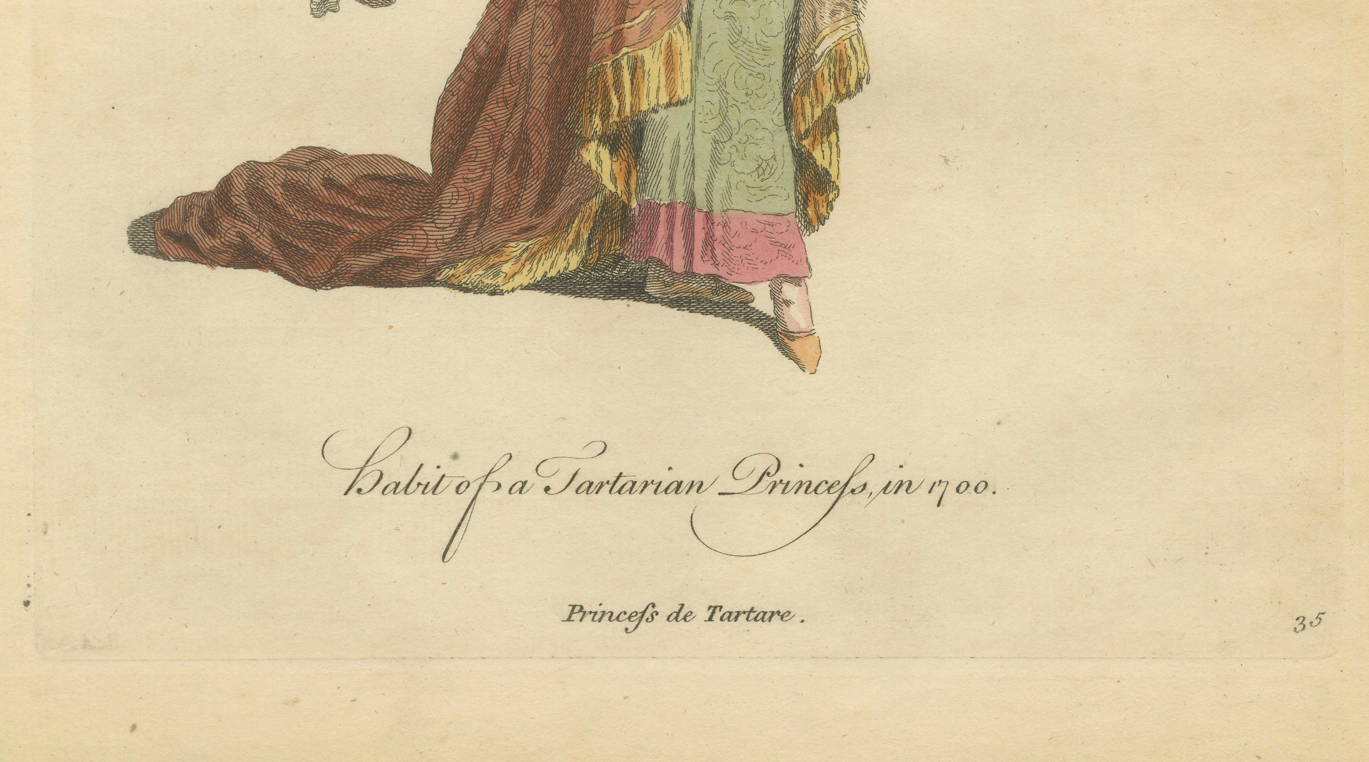 Tartar Princess Costume Print, Hand-Colored Engraving by Jefferys, 1749