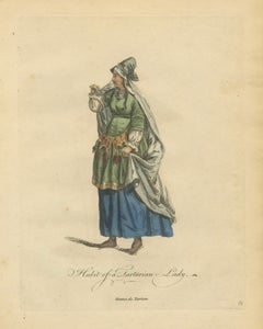 Tartar Princess Costume Study, Elegant Hand-Colored Engraving, 1749