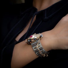 Taru Jewelry Ceremonial Horse Diamond Ruby Rose Gold and Silver Bracelet