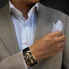 Taru Jewelry Cross and Serpent Diamond Yellow Gold Silver Leather Bracelet