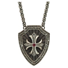 Taru Jewelry Cross and Shield Diamond Silver Necklace