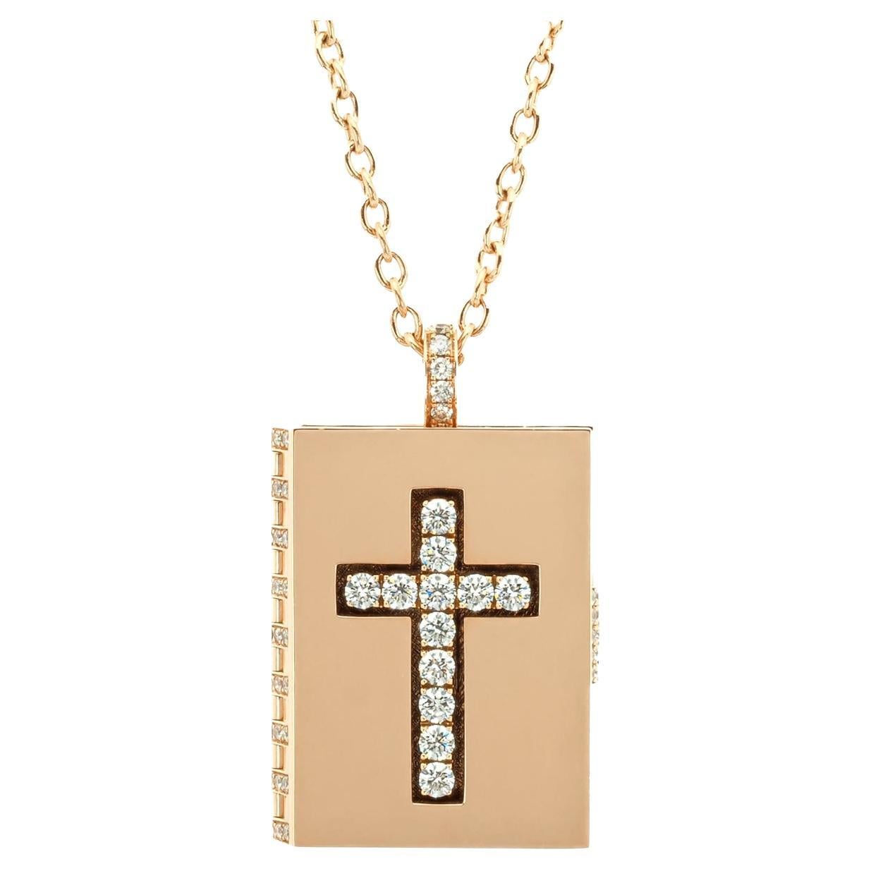 Taru Jewelry Cross Book Diamond Rose Gold Necklace
