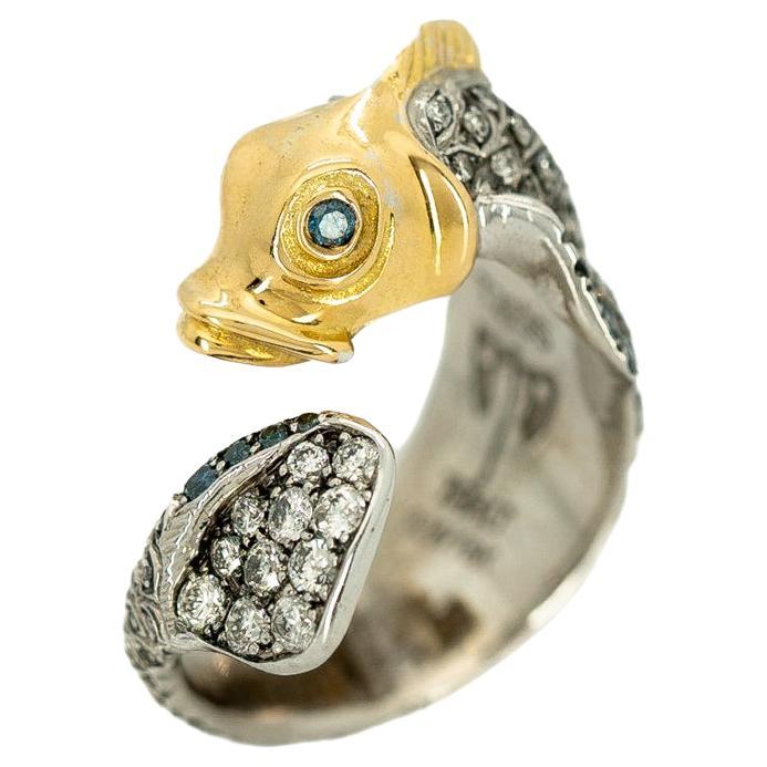 Taru Jewelry Fish Diamond Yellow Gold and Silver Ring