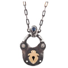 Taru Jewelry Lock Pendant Diamond Sapphire Silver Gold Necklace
