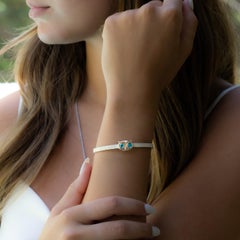 Taru Jewelry Owl Blue Topaz Yellow Gold and Silver Bangle Bracelet