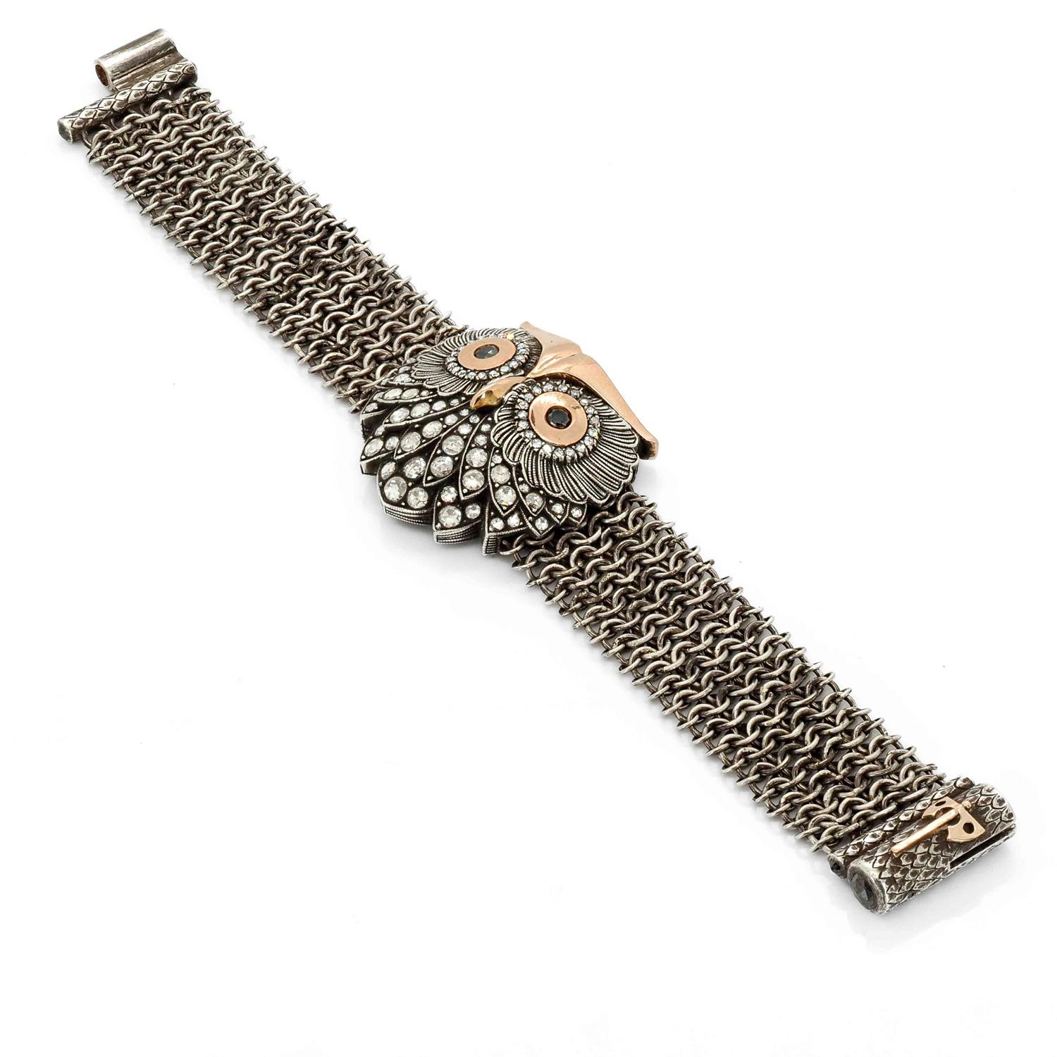 Taru Jewelry Eule Diamant-Armband aus Roségold und Silber (Zeitgenössisch) im Angebot