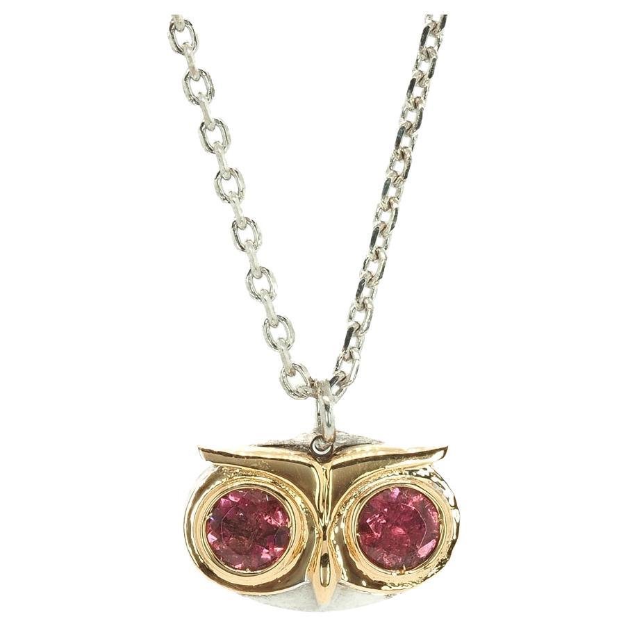 Taru Jewelry Owl Tourmaline Gold and Silver Necklace For Sale