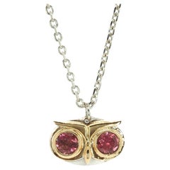 Taru Jewelry Owl Tourmaline Gold and Silver Necklace