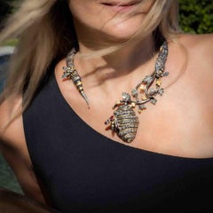 Taru Jewelry Queen Bee Diamond Sapphire Ruby Yellow Gold and Silver Necklace