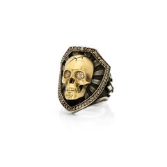 Taru Jewelry Skull and Shield Diamond Yellow Gold Silver Ring