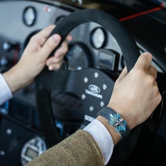 Taru Jewelry Skull and Spider Web Blue Sapphire Silver Gold Blue Enamel Bracelet