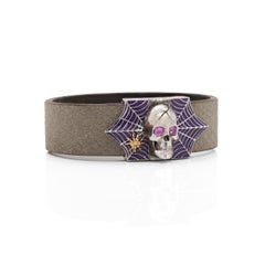 Taru Jewelry Skull and Spider Web Sapphire Silver Gold Purple Enamel Bracelet
