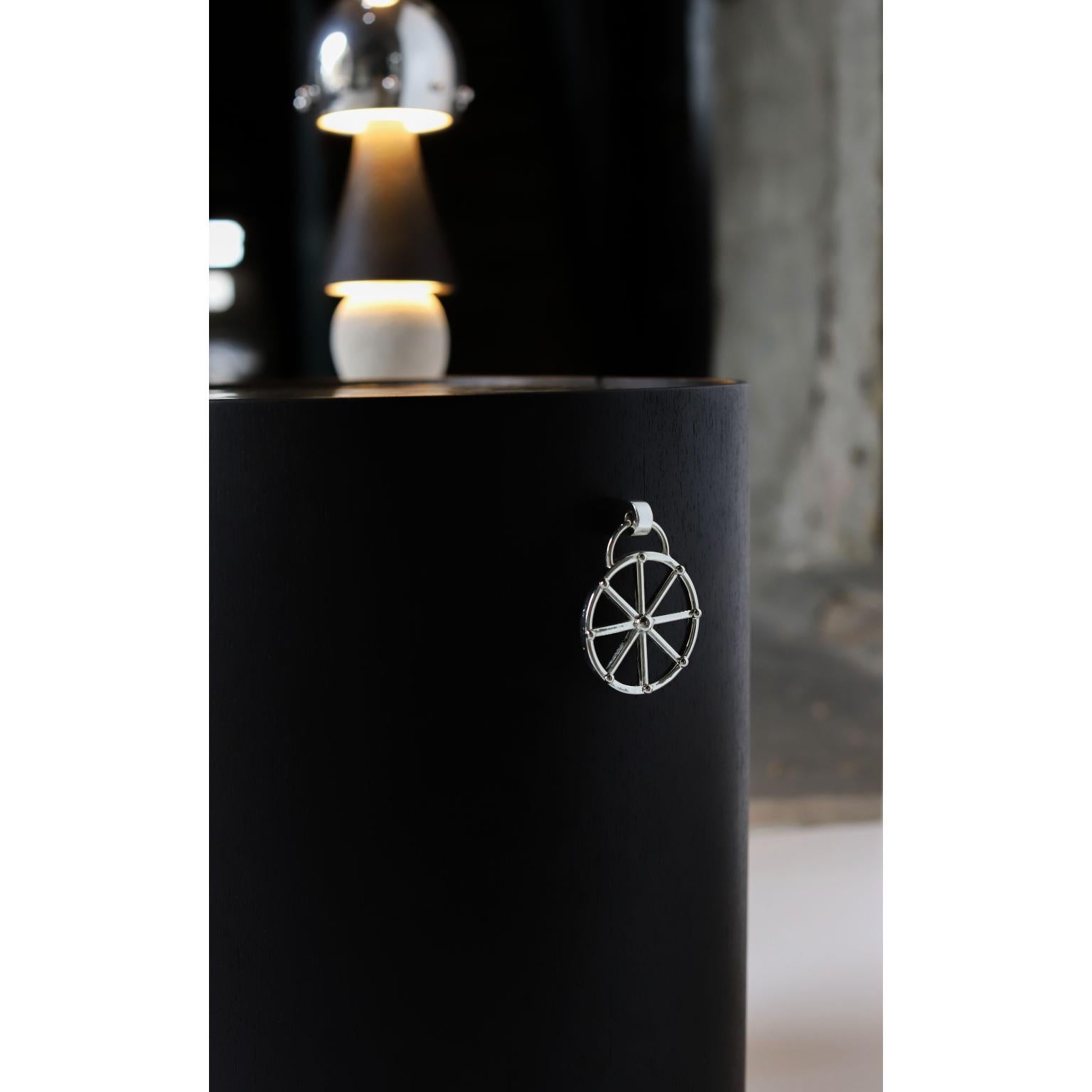 Modern Taru Side Table in Alpi Oak Veneer & Silver-Plated Brass by Marau For Sale
