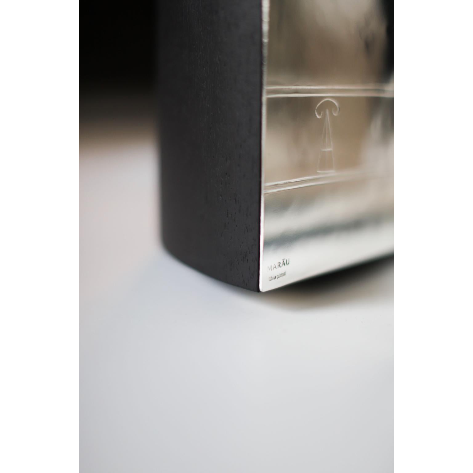 Turkish Taru Side Table in Alpi Oak Veneer & Silver-Plated Brass by Marau For Sale