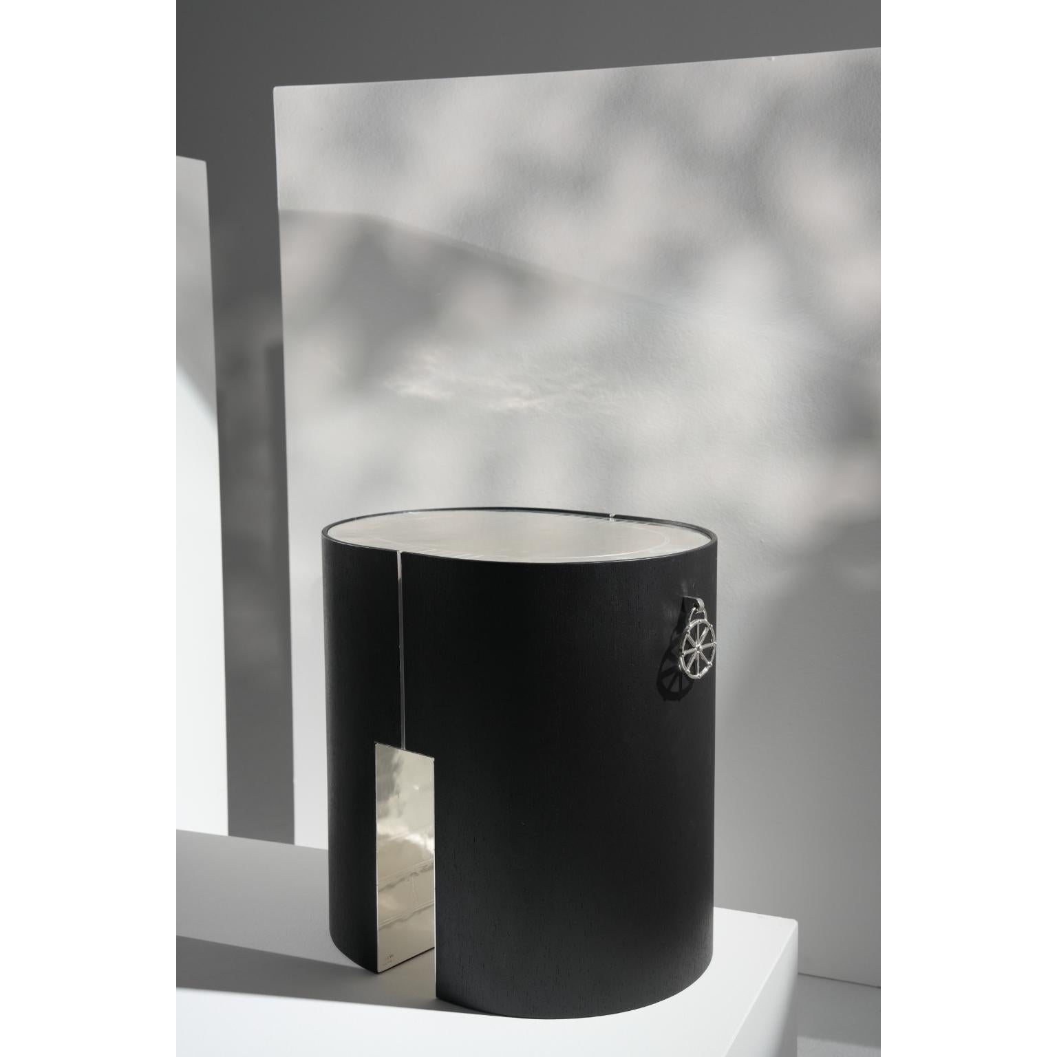 Silver Plate Taru Side Table in Alpi Oak Veneer & Silver-Plated Brass by Marau For Sale