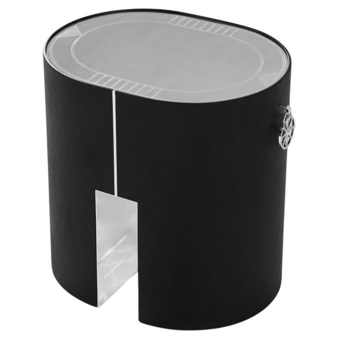 Taru Side Table in Alpi Oak Veneer & Silver-Plated Brass by Marau For Sale