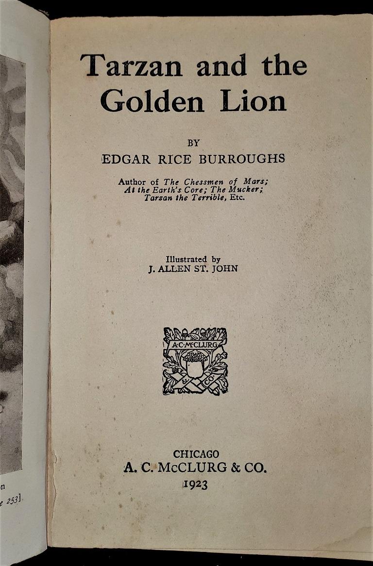 Paper Tarzan and The Golden Lion by Edgar Rice Burroughs McClurg 1st Edition For Sale
