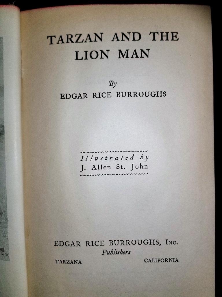 Engraved Tarzan and the Lion Man by Edgar Rice Burroughs 1st Edition For Sale