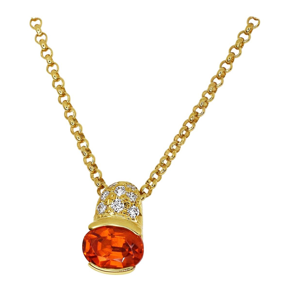 Tasaki 1.34 Carat Spessartine Garnet Diamond 18 Karat Gold Pendant Necklace