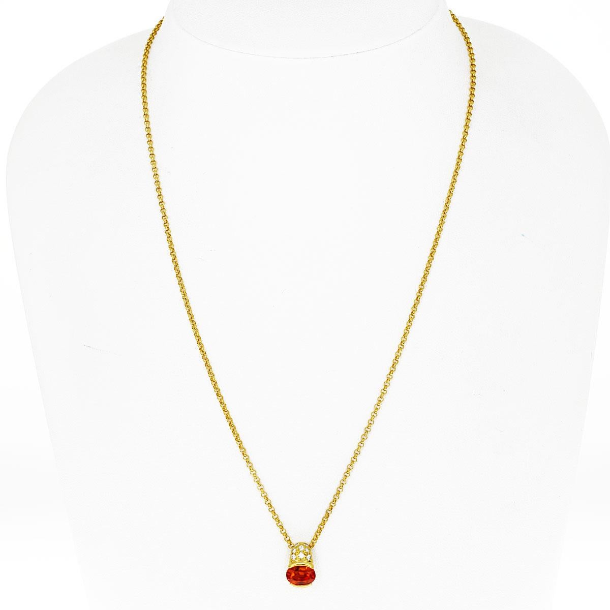 Oval Cut Tasaki 1.34 Carat Spessartine Garnet Diamond 18 Karat Gold Pendant Necklace