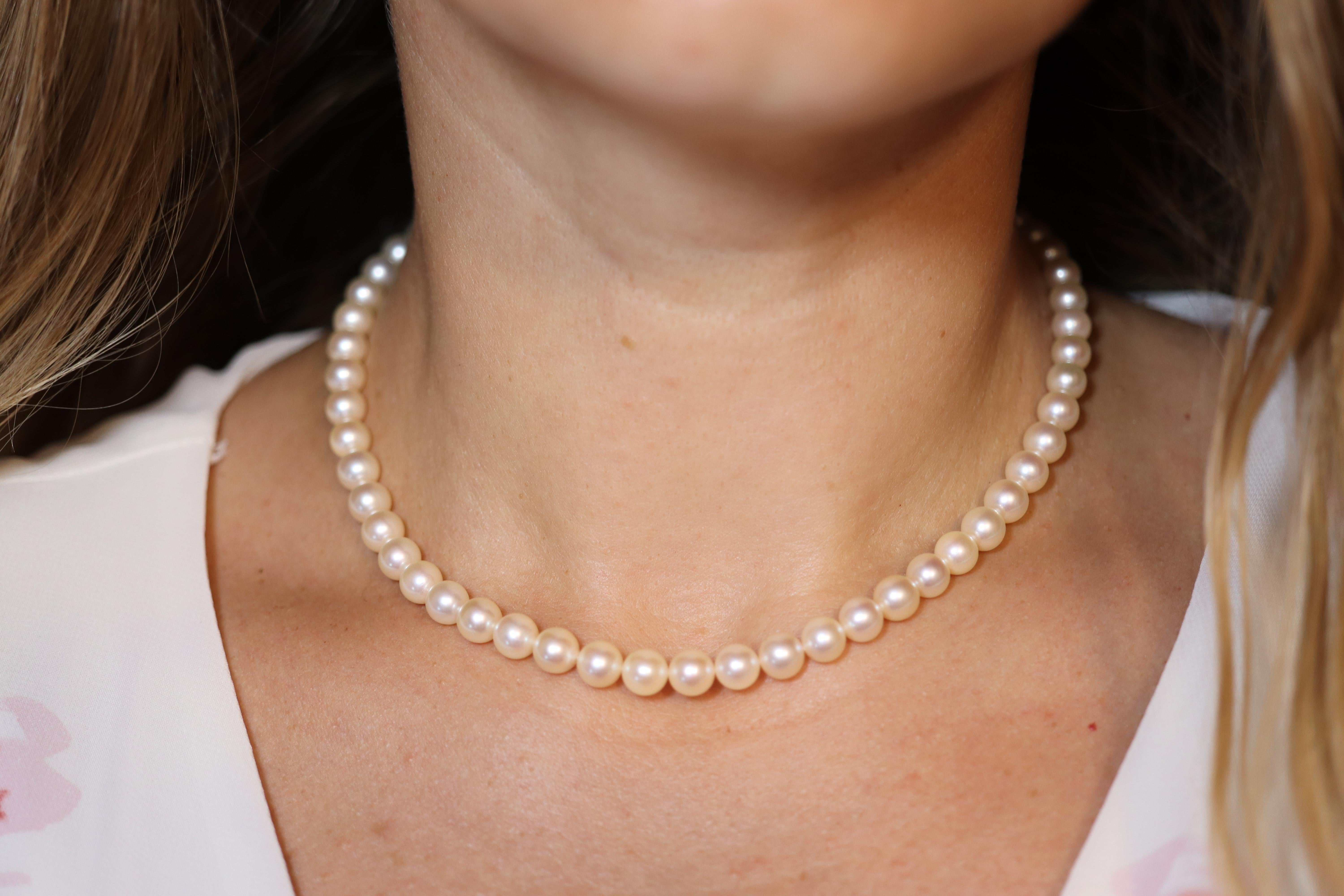 Privileged to sell this beautiful piece. Shows no wear.
Tasaki Authentic strand. 

Details

Single strand 16inch

Saltwater Akoya pearls high quality AA+. Amazing Lustre.

7mm  range
14k White gold TASAKI Clasp 

This is an incredibly rare piece.