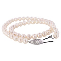 TASAKI 14k White Gold Pearl Necklace. 7mm Pearls Necklace. Japanese Pearls.