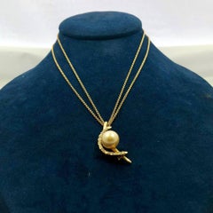 Tasaki 18 Karat Diamond and Natural Pearl Pendant/Pin 18 Karat Chain Necklace