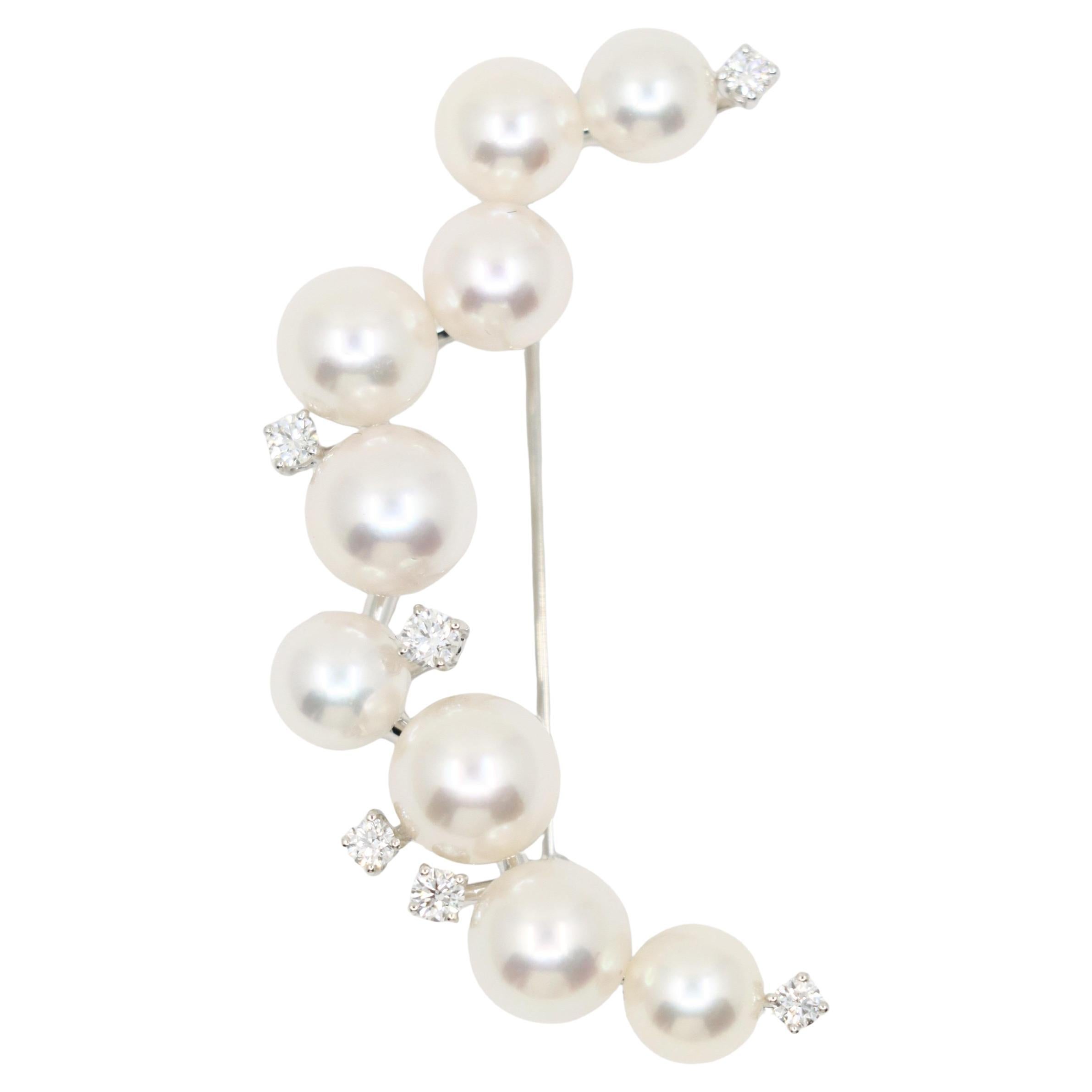 Tasaki 18K White Gold Diamonds Pearl Moon Brooch