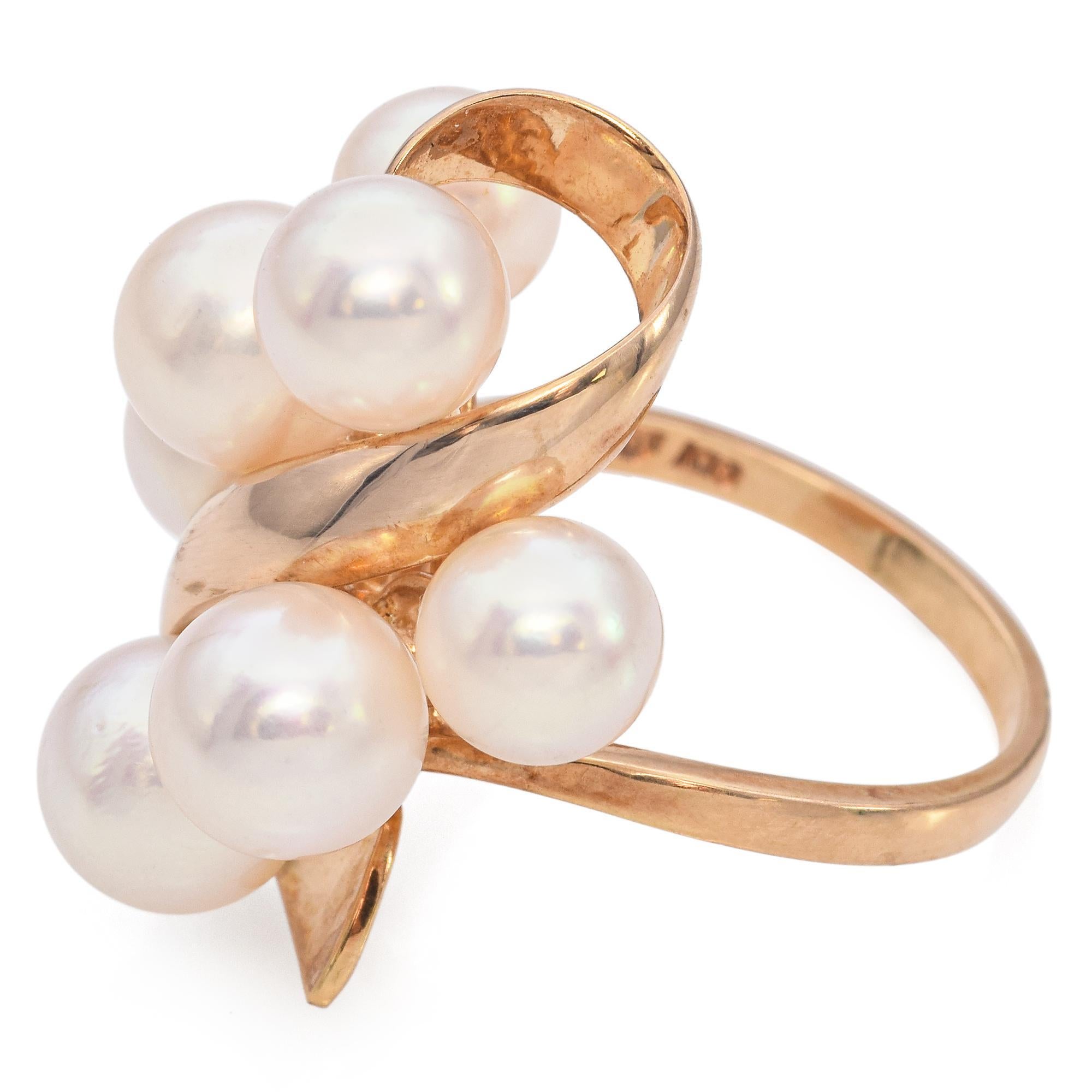 Uncut Tasaki 18K Yellow Gold Pearl Cluster Floral Cocktail Ring For Sale