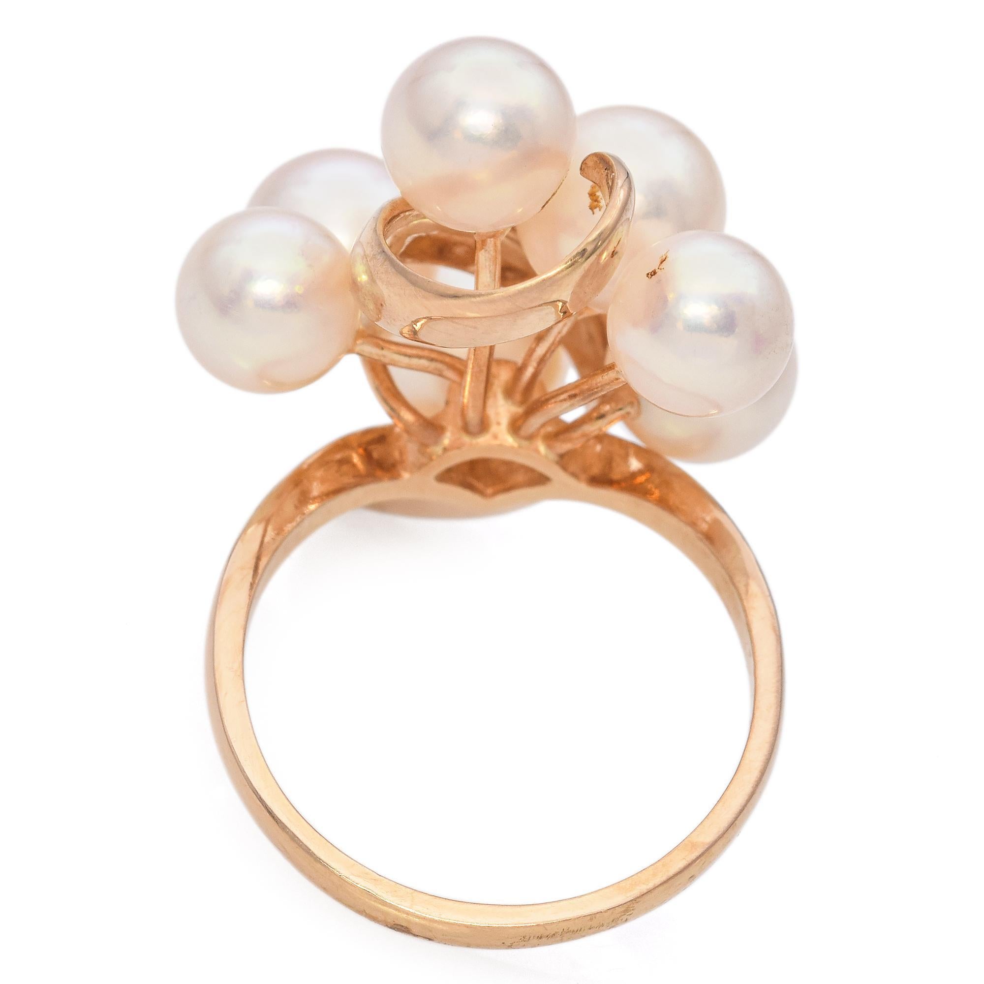 Tasaki 18K Yellow Gold Pearl Cluster Floral Cocktail Ring In Good Condition For Sale In New York, NY