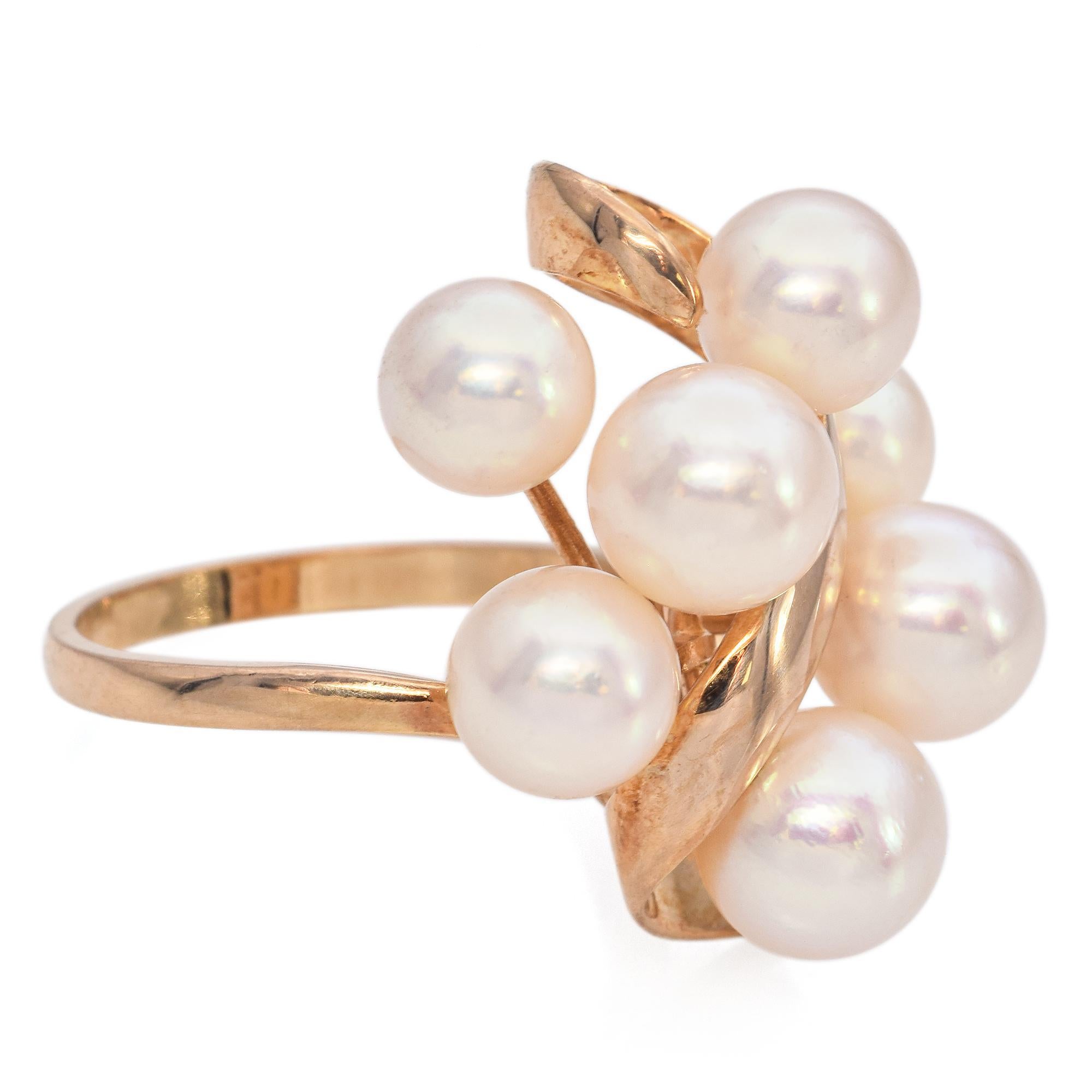 Women's Tasaki 18K Yellow Gold Pearl Cluster Floral Cocktail Ring For Sale