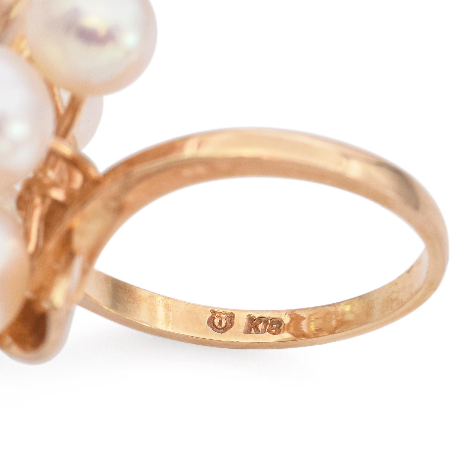 Tasaki 18K Yellow Gold Pearl Cluster Floral Cocktail Ring For Sale 1