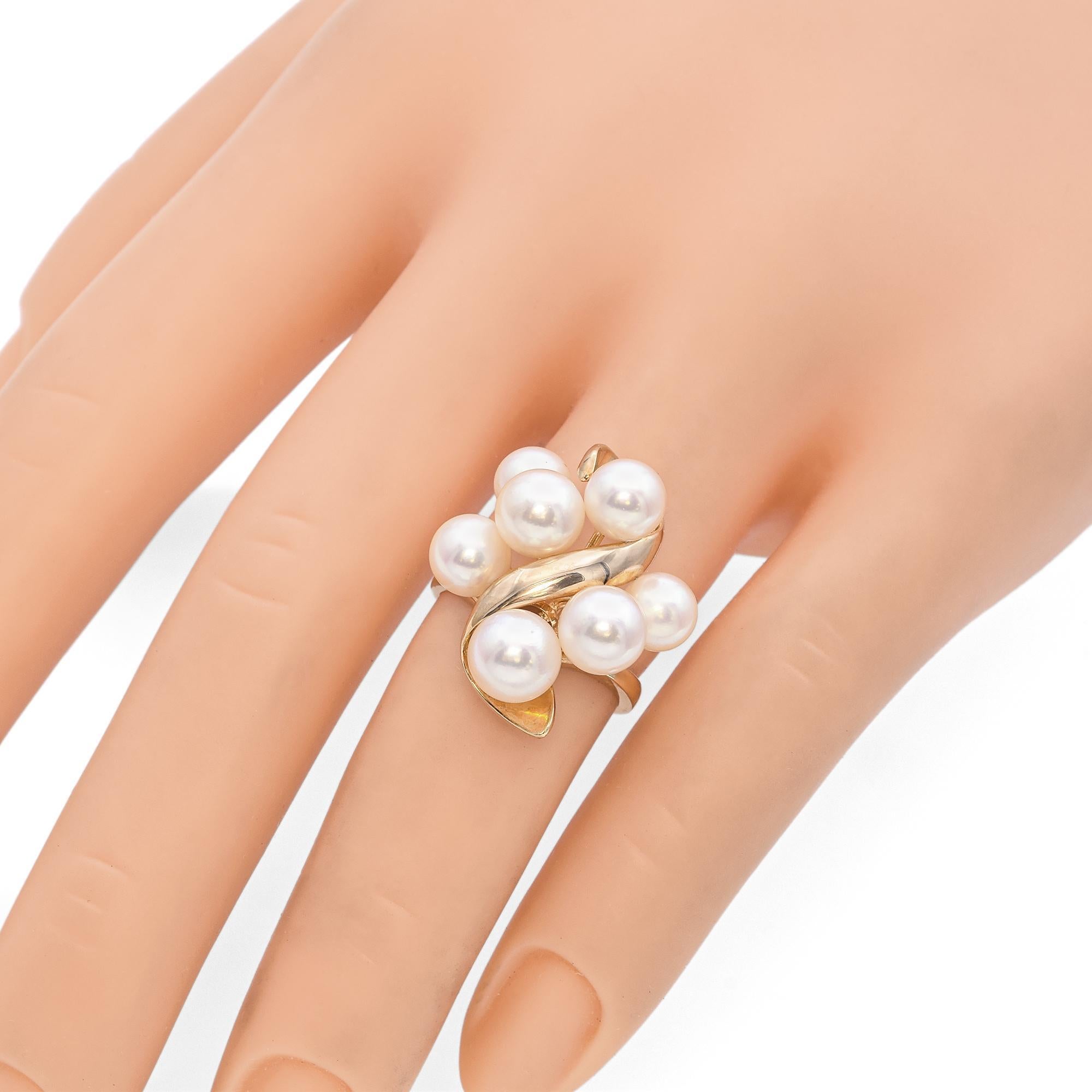Tasaki 18K Yellow Gold Pearl Cluster Floral Cocktail Ring For Sale 2