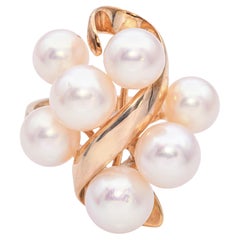 Tasaki 18 Karat Gelbgold Perlen-Cluster-Cocktailring mit Blumenmuster