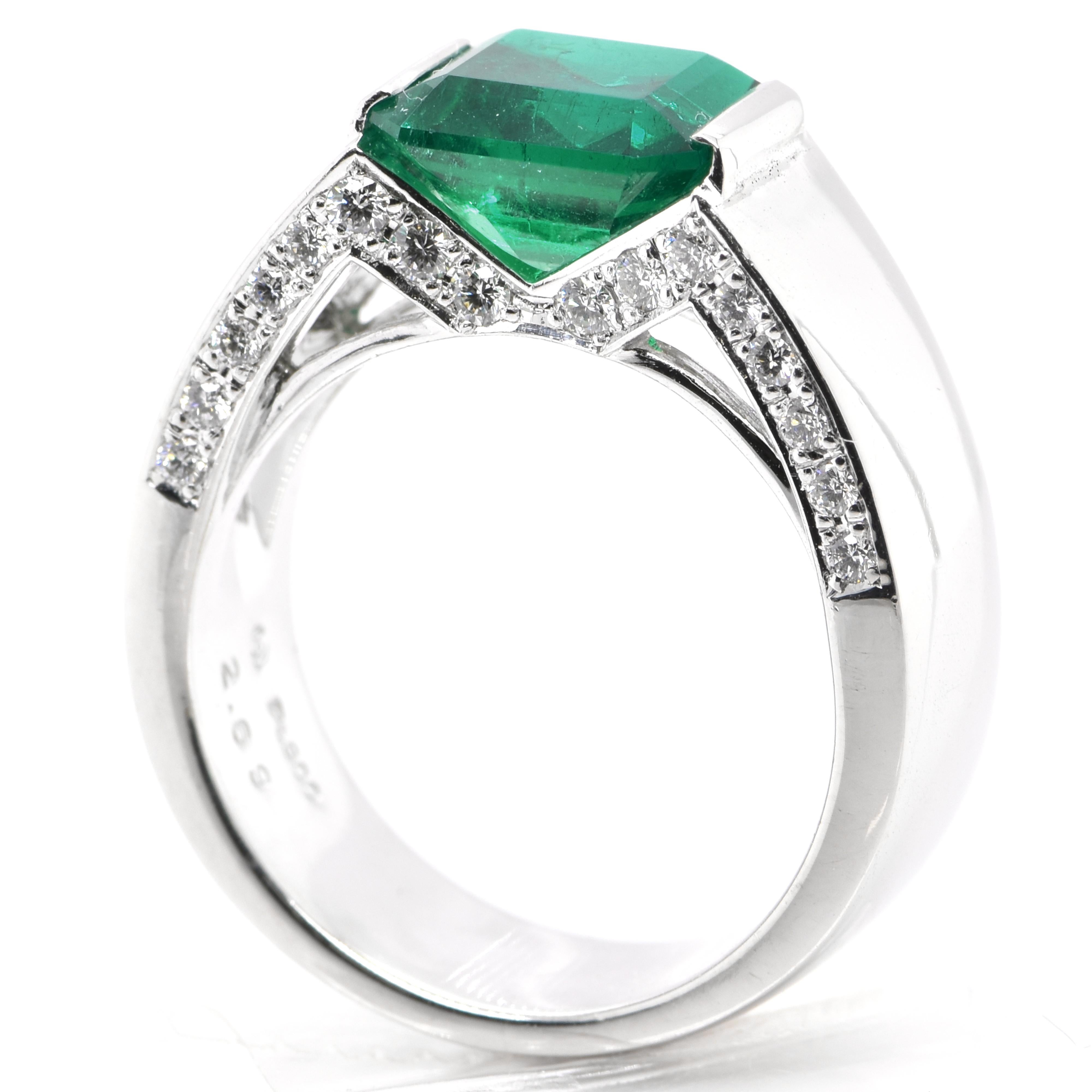 A stunning Tasaki ring featuring a GIA Certified 2.69 Carat Natural Colombian Emerald and 0.34 Carats of Diamond Accents set in Platinum. People have admired emerald’s green for thousands of years. Emeralds have always been associated with the
