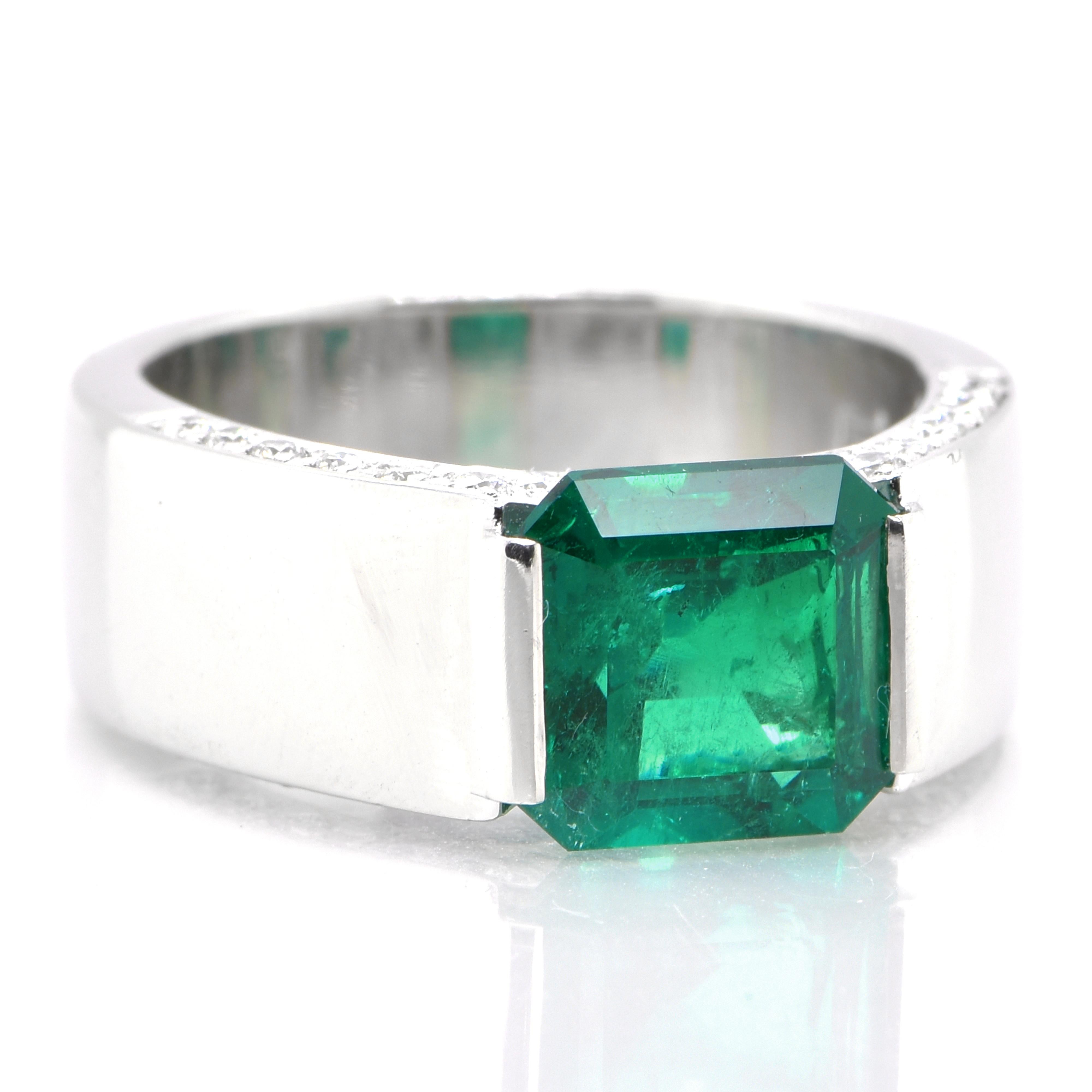 Modern Tasaki 2.69 Carat Natural Colombian Emerald Ring Set in Platinum