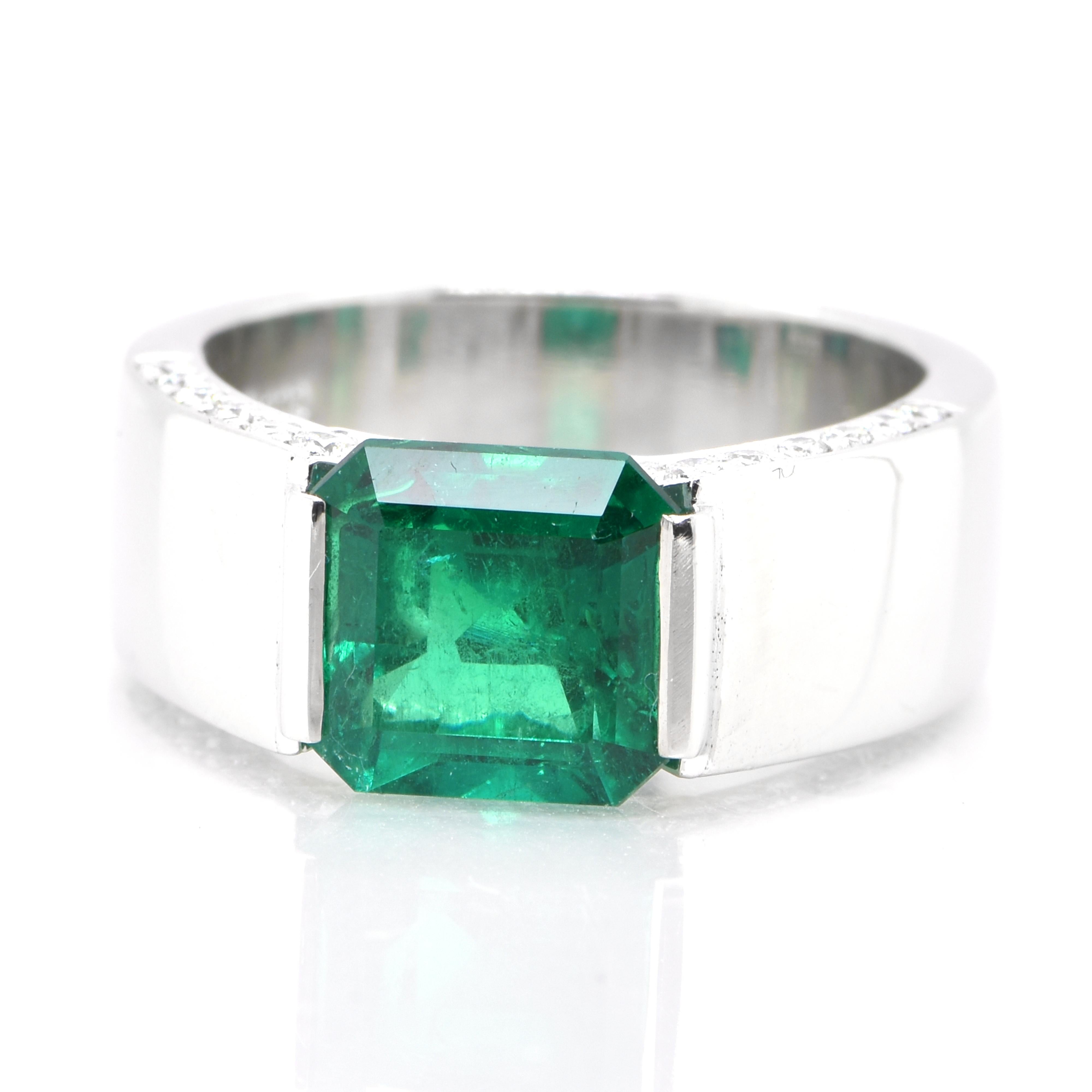 Emerald Cut Tasaki 2.69 Carat Natural Colombian Emerald Ring Set in Platinum