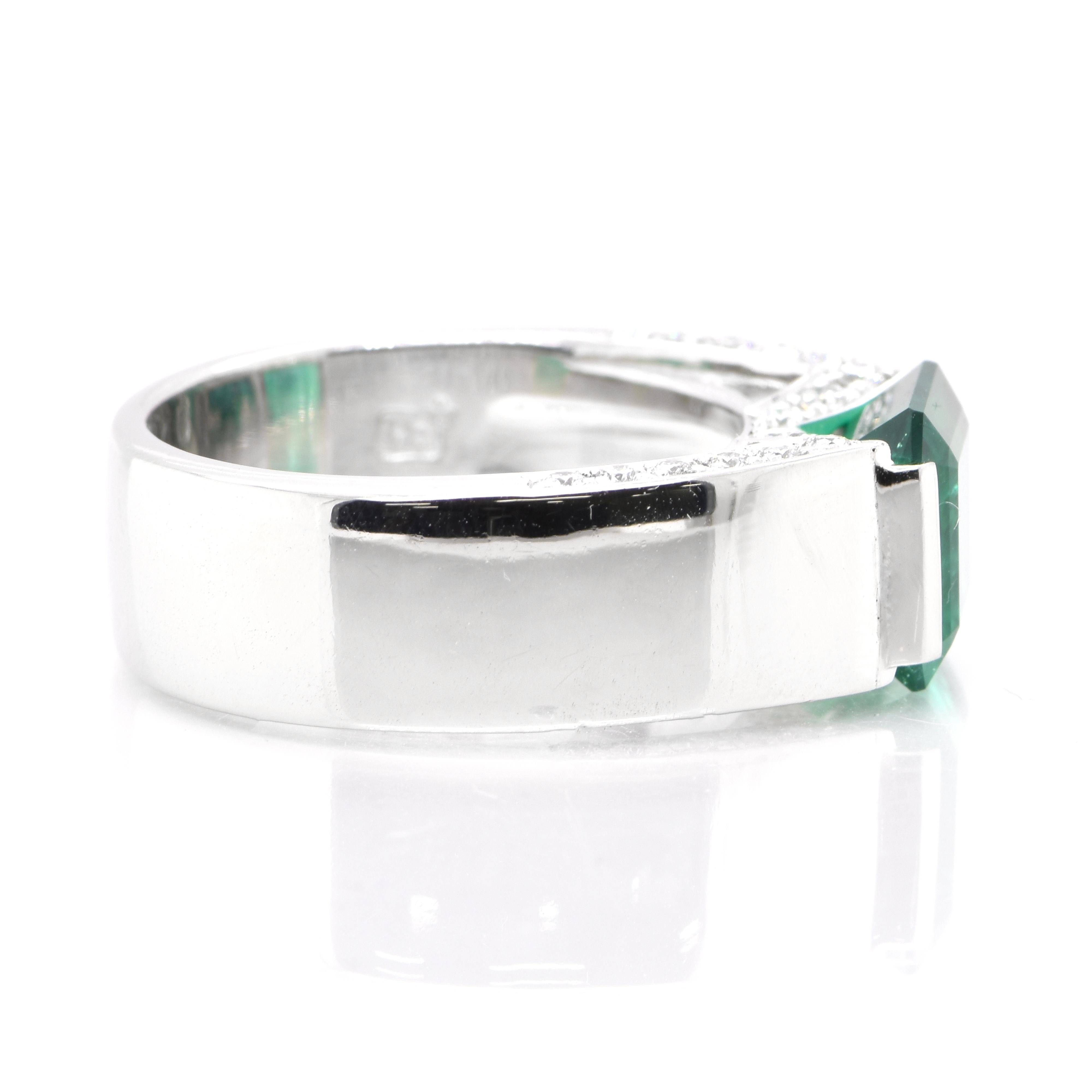 Women's Tasaki 2.69 Carat Natural Colombian Emerald Ring Set in Platinum