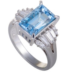 Tasaki Aquamarine and Diamond Platinum Ring