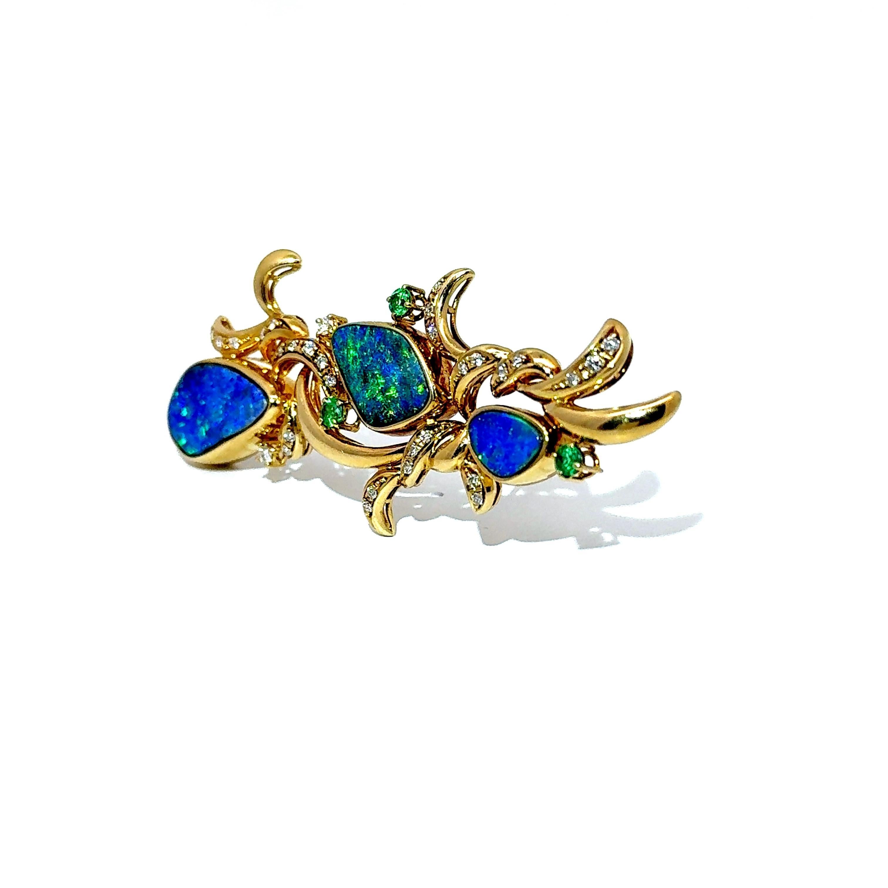 Tasaki Australian Boulder Opal Paraiba Diamant 18k Gelbgold Brosche (Brillantschliff) im Angebot