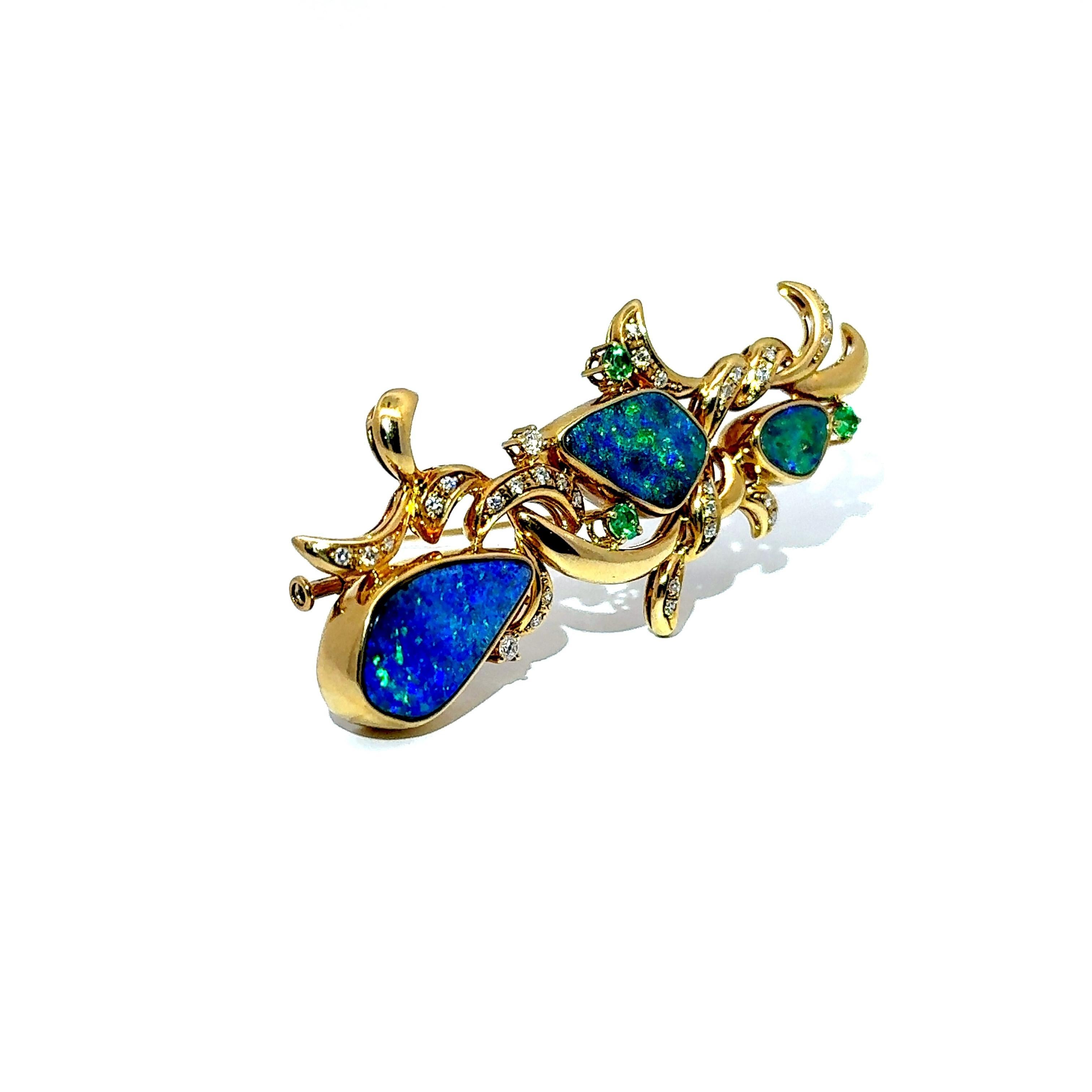 Tasaki Australian Boulder Opal Paraiba Diamant 18k Gelbgold Brosche im Zustand „Hervorragend“ im Angebot in Beverly Hills, CA