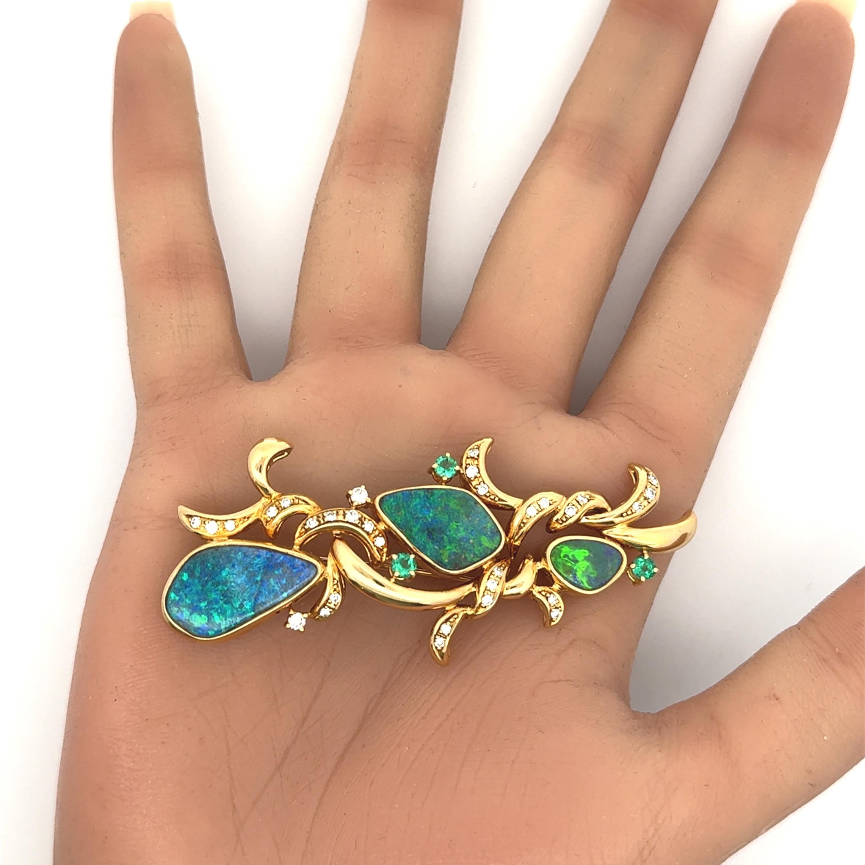Tasaki Australian Boulder Opal Paraiba Diamant 18k Gelbgold Brosche Damen im Angebot