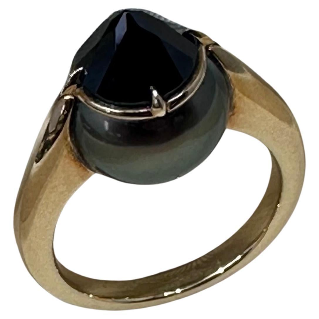Tasaki Black Spinel and South Sea Pearl Ring  In Good Condition For Sale In Beverly Hills, CA