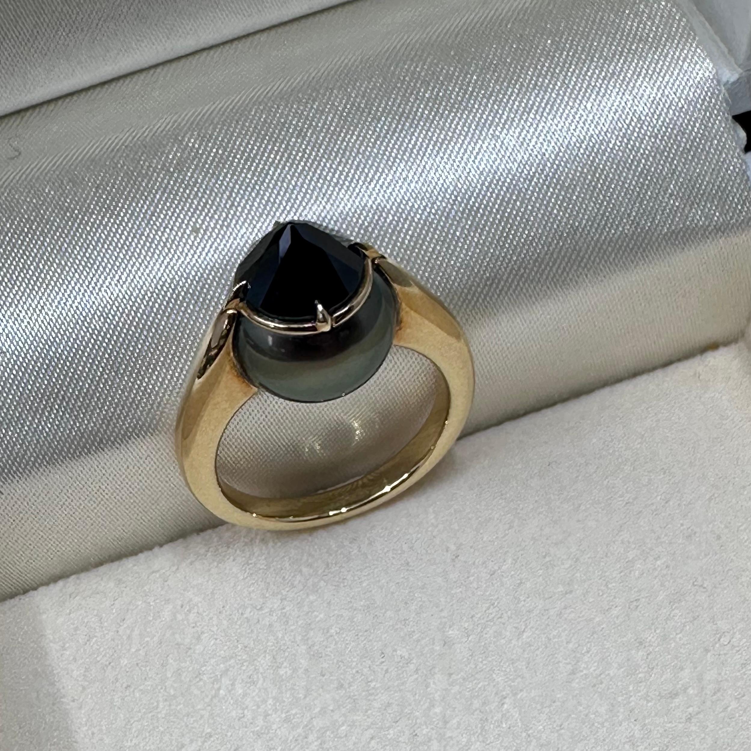 Women's or Men's Tasaki Black Spinel and South Sea Pearl Ring  For Sale