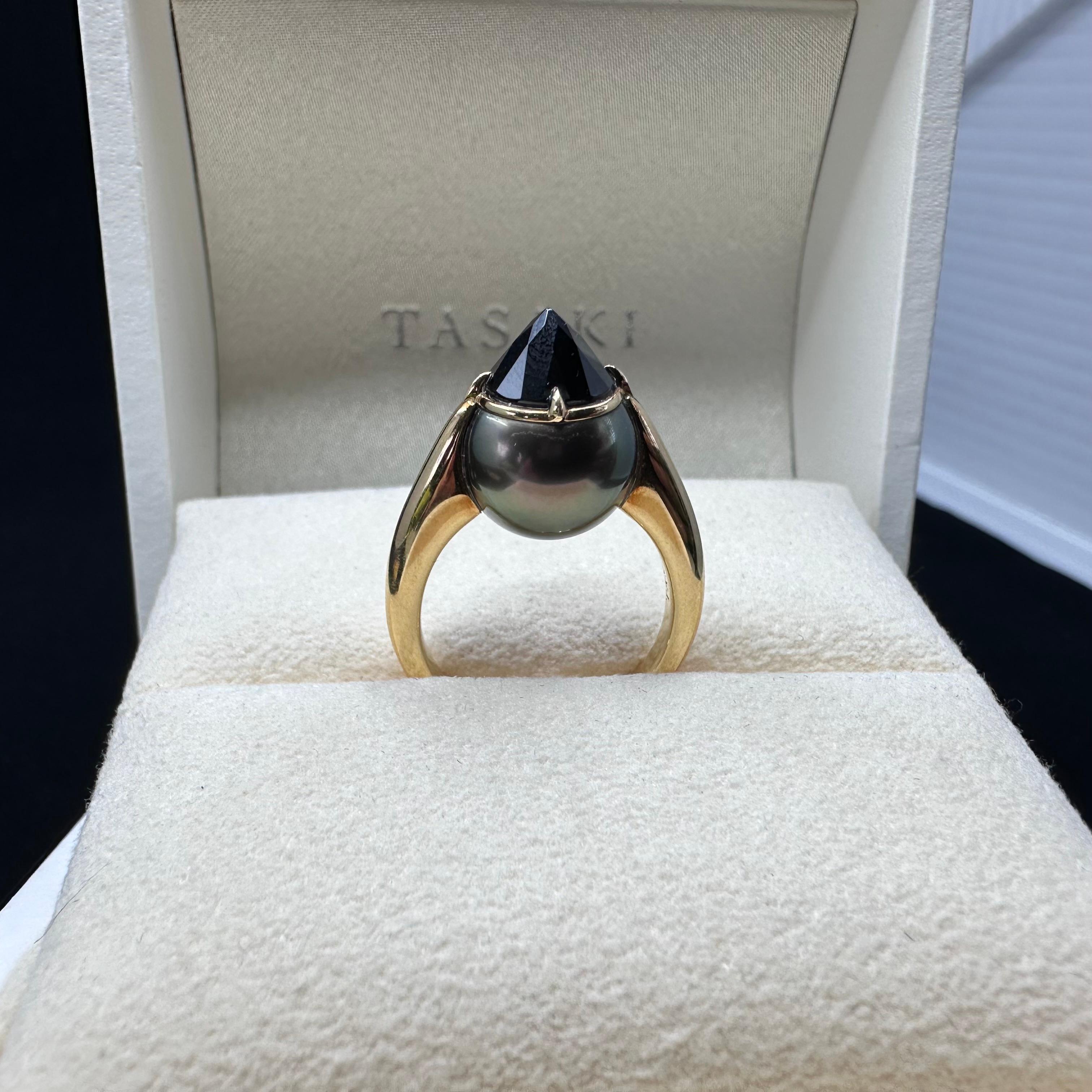 Tasaki Ring aus schwarzem Spinell und Südseeperlen  im Angebot 1