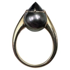 Tasaki Black Spinel and South Sea Pearl Ring 