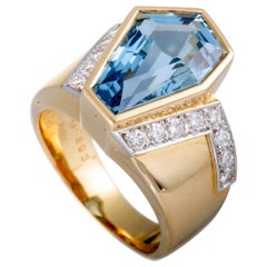 Tasaki  Diamond and Aquamarine Yellow Gold and Platinum Ring