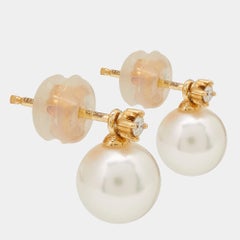 Tasaki Diamonds Cultured Pearl 18k Yellow Gold Earrings