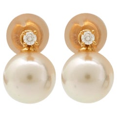 Tasaki Diamonds Cultured Pearl 18k Yellow Gold Earrings