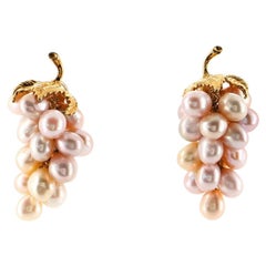 Tasaki Grape Motif Earrings 18K Yellow Gold and Pearls